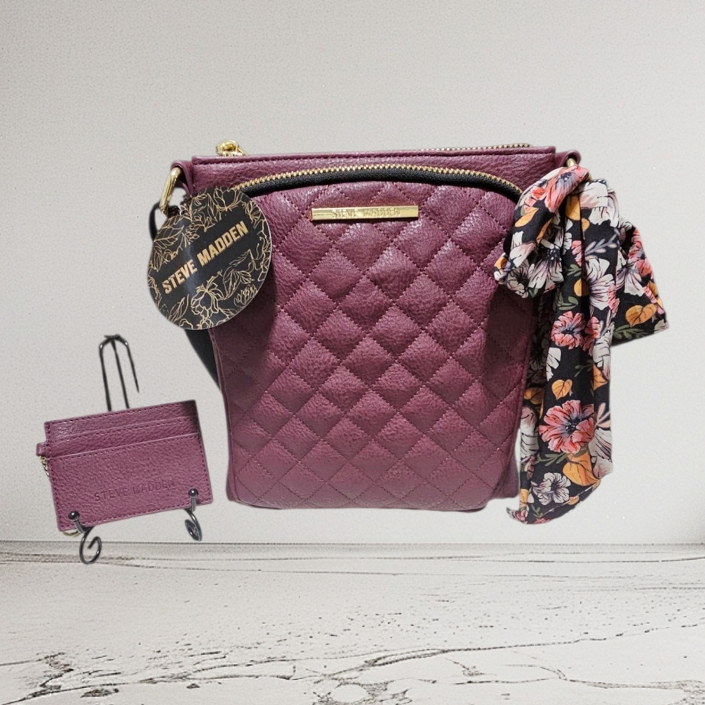 STEVE MADDEN Burgundy Crossbody Bag with Quilted Design NWT